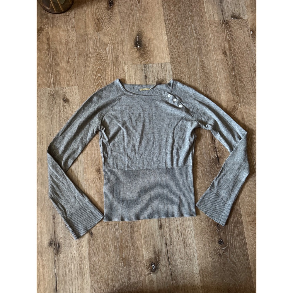 Max Studio Gray Soybean Cashmere Blend Button Shoulder Knit Sweater Size XS